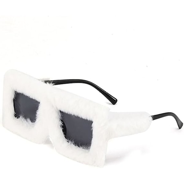 Trendikkäät Ylisuuret Pehmoaurinkolasit Talvisävyt Naisille Pehmeät Pörrökehykset Aurinkolasit Uutuusjuhlat Cosplay-lasit White