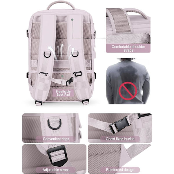 Anti-tyveri vandtæt rejse laptop rygsæk B10-pink-expandable Extra Lrande