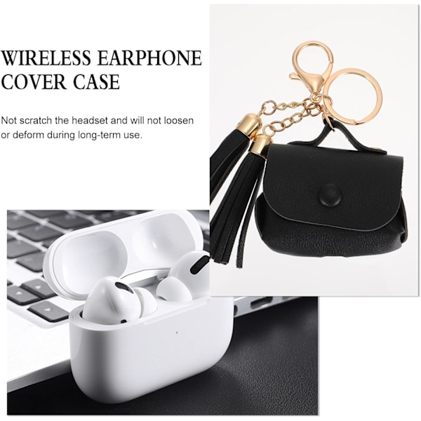 Øretelefonetui med nøglering, trådløse ørepropper etui kompatibelt med AirPods - Læder øreproppetui black