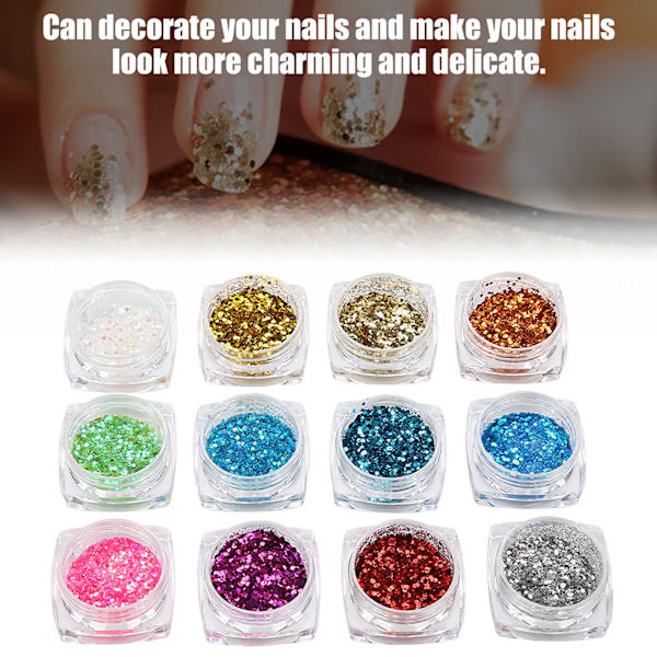 Nagelkonst Glitter Geometrisk Form Dekoration Manikyr Paillette Dekal DIY Kit Tillbehör