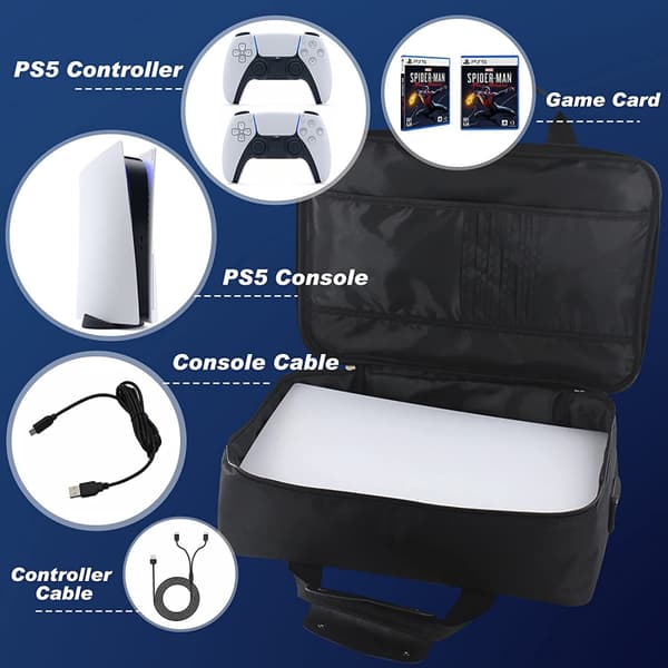 Spillekonsol kuffert, Ps5 rejsetaske til Ps5 konsol Cd/digital version og controller, til beskyttelse af Ps5 skuldertaske (Sort+Hvid)
