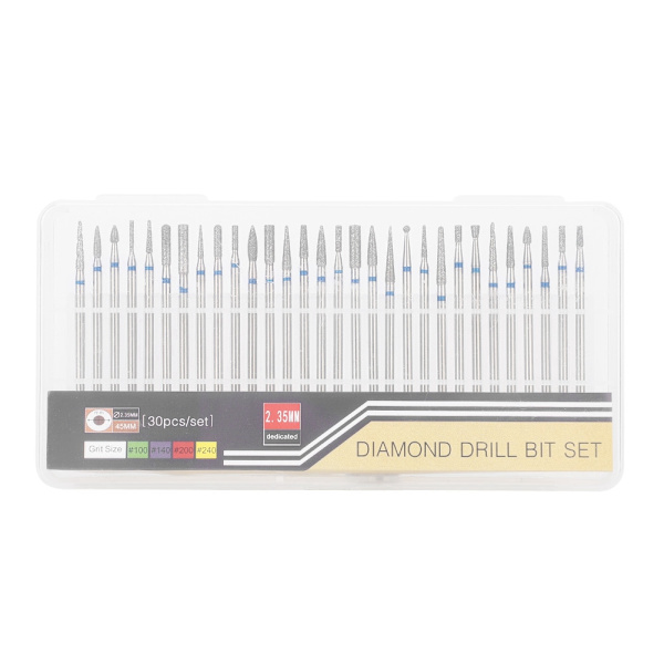 30 st/set Diamantslipningshuvud Nagelkonst Borr Poleringshuvud Kit Nagelborrmaskin Tillbehör B