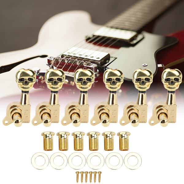 6 stk. Tuning Peg Golden Skull Shaped Elektrisk Guitar Machine Head String Tuner Key