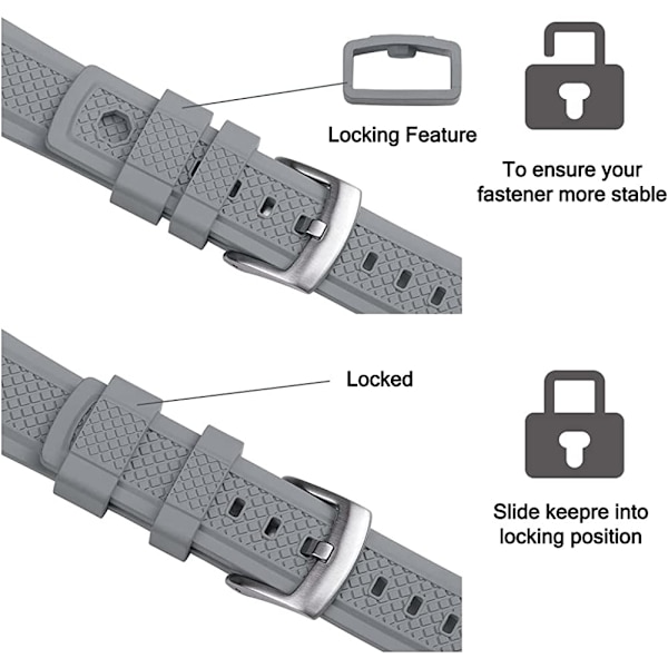 AVEKI Klockarmband 22mm Rostfritt Stål Spänne Snabbkoppling Fluorgummi Klockarmband För Män, Grå