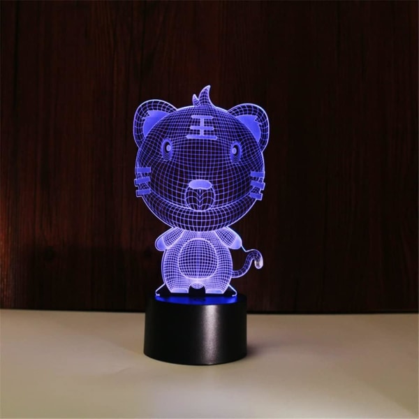 3D-lampe Tegneserie Dyr Illusjon Nattlys Lampe for Barn Gutter Jenter Soverom Dekor Fargeskiftende Lampe USB+Batteridrevet Bursdag Julegave (Tiger) tigrar