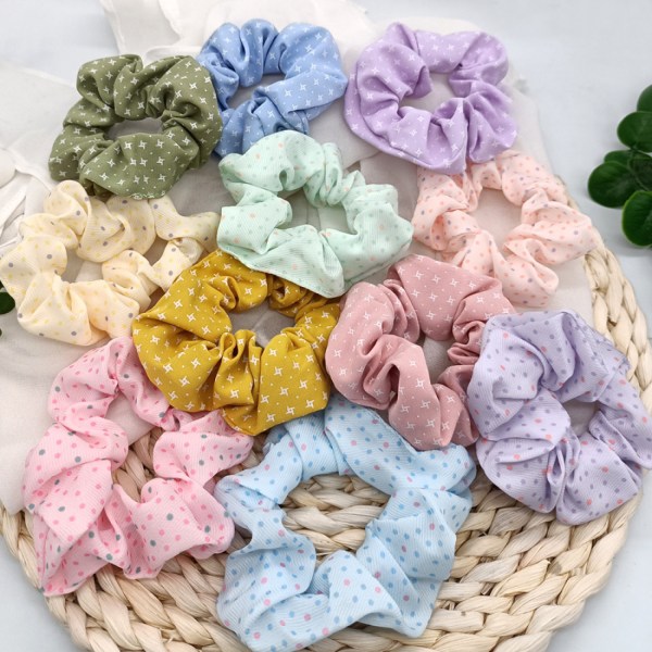 6 stk. stof hår scrunchies polka dots assorterede farver hårbånd til piger kvinder----Lyseblå prikker