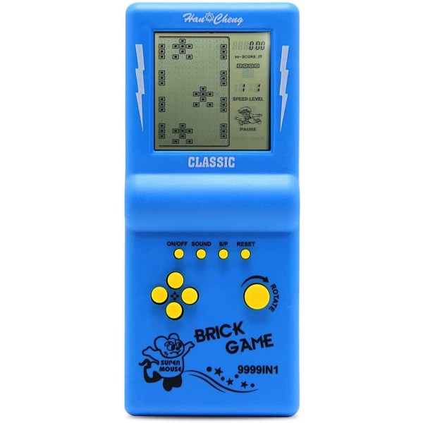 3,1-tums spelkonsol i tegel med stor skärm Building Block Game Racing/tankspel Inbyggt 23 klassiska spel Nostalgic Puzzle (blå)
