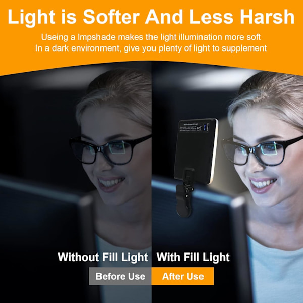 Selfie-valo, 60 LED-puhelinvalo, 2000 mAh ladattava klipsikiinnitteinen videovalo, 10 kirkkaustason säätö, CRI 95+, 3 valotilaa black