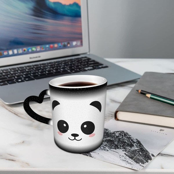 Söt Panda roliga kaffemuggar Värmeförändrande keramisk tekopp Värmekänslig färgförändrande present