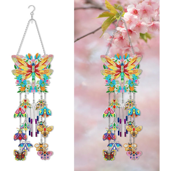 Diamantmålning Vindspel, Solfångare Konst Vindspel Kit Dubbelsidig 5D Fjäril och Kolibri Hängande Ornament för Vuxna Butterfly C