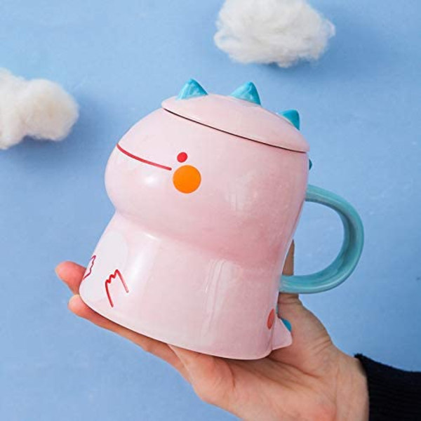 Dinosaur Rosa Krus med Lokk 3D Krus Keramisk Melk Krus Kaffe Krus Te Par Krus Bursdagsgave (dinosaur, rosa, 450 ml)