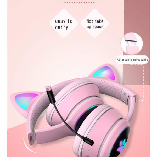 Støjreduktionsbånd hvede RGB lysende katteøre headset kablet headset gaming computer learning headset headset Mørkegrøn