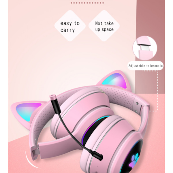 Støyreduserende bånd hvete RGB lysende katteøre headset kablet headset gaming datamaskin læring headset headset Mørkegrønn