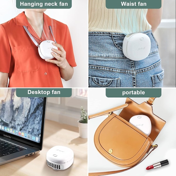 Mini Kannettava Tuuletin Nauhalla, USB Ladattava kaulakorutuuletin, Säädettävä Henkilökohtainen Kannettava Tuuletin Lapsille Naisille Retkeilyyn Ulkoiluun white