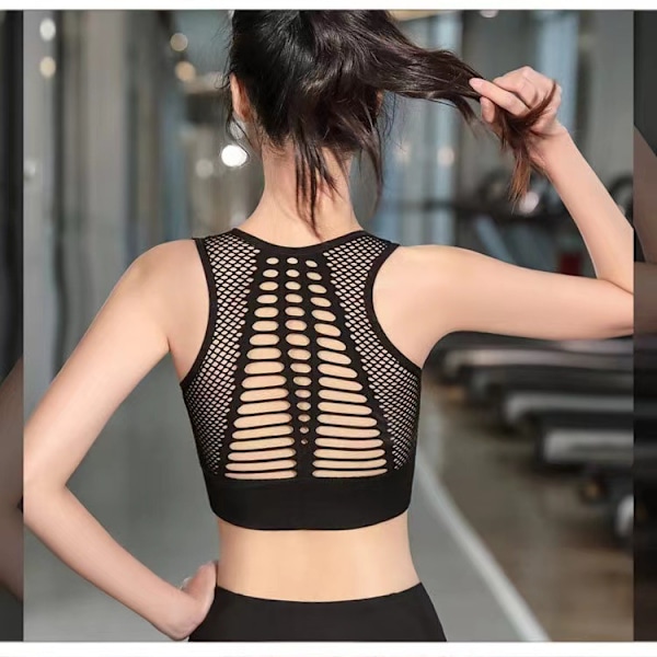 Naisten urheiluliivit, Crop Tank Top Bralette, Ribbed Seamless, Pitkät, Pehmustetut, Lounge-Liivit Joogalle, Urheiluun - Musta (XXL)