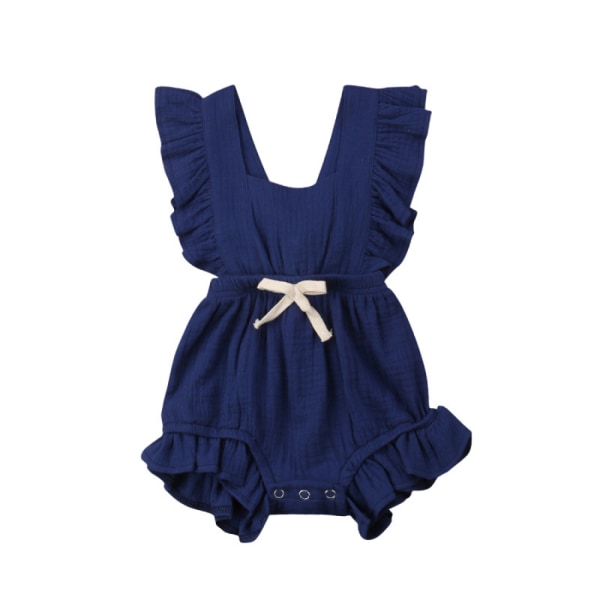 Baby flicka volang ärmlös byxa Casual sommar jumpsuit bomullskläder --- mörkblå (storlek 80)