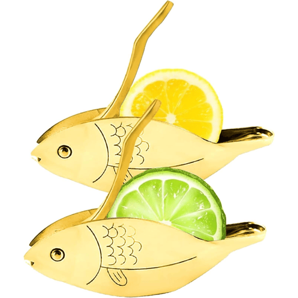 2 stk. guldfiskformet citronpresser, manuel citruspresser i rustfrit stål, kraftig håndpresset bærbar limepresser, ideel til gold 2 PCS