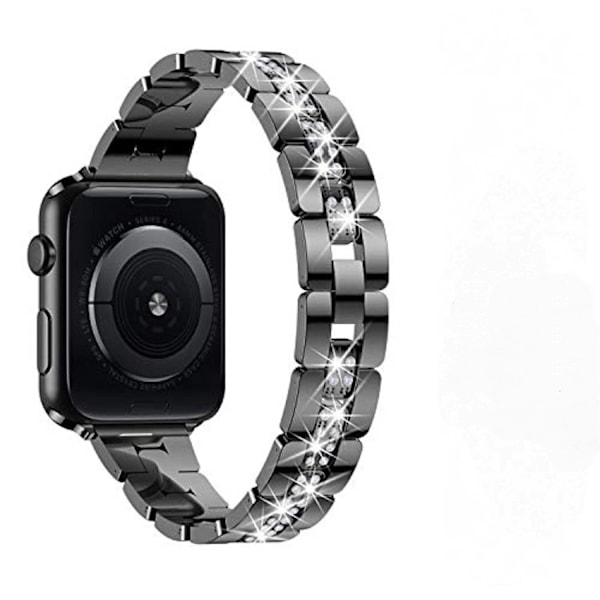 Diamantset metallklockarmband Iwatch kompatibel med SE Series 6/5/4 armband --- Svart（38mm）