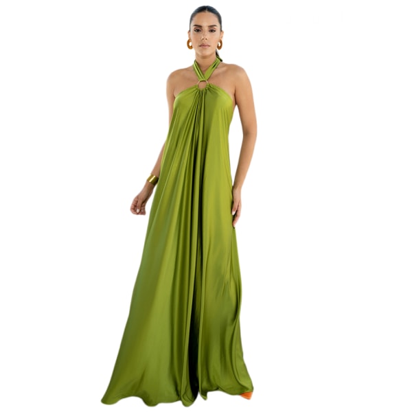 Ärmlös klänning Dam sommar Sexig Solid Bantning Rygglös Halter Neck Ärmlösa Klänningar (Grön M)