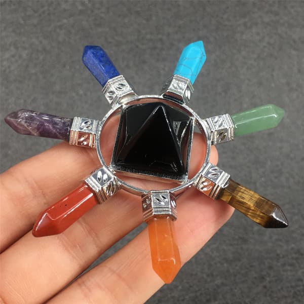 Helende Krystaller Pyramide & 7 Chakra Punkt Energi Generator, Sort Obsidian