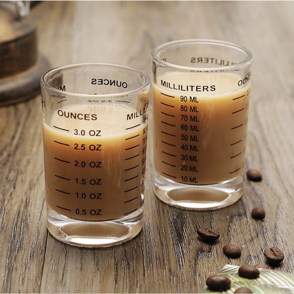 2 st köksglas mätkoppar 3 Oz/90ml, flytande tungt espressoglas, köksmatlagningsvätska mätkopp (svart 90ML tvåpack)