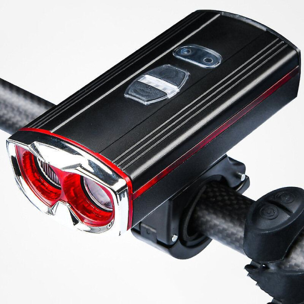 Cykelstrålkastare fem lägen USB laddning stark ficklampa strålkastare vridbar vattentät cykelinduktionsstrålkastare (svart röd)