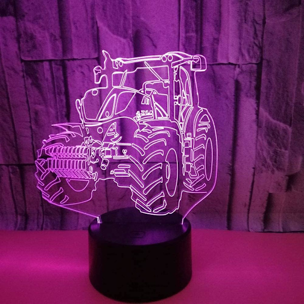 WJ 3D Traktor Fjärrkontroll 16 Färger Nattljus Illusion Akryl LED Bordsängslampa Barn Sovrum Skrivbordsdekor Födelsedagspresenter Leksak för Barn
