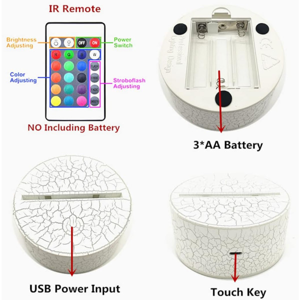 WJ 3D Illusion Natlampe LED Skrivebordslampe Touch Control 7 Farveændring til Hjemmedekorationer eller Børns Feriegaver hjältar