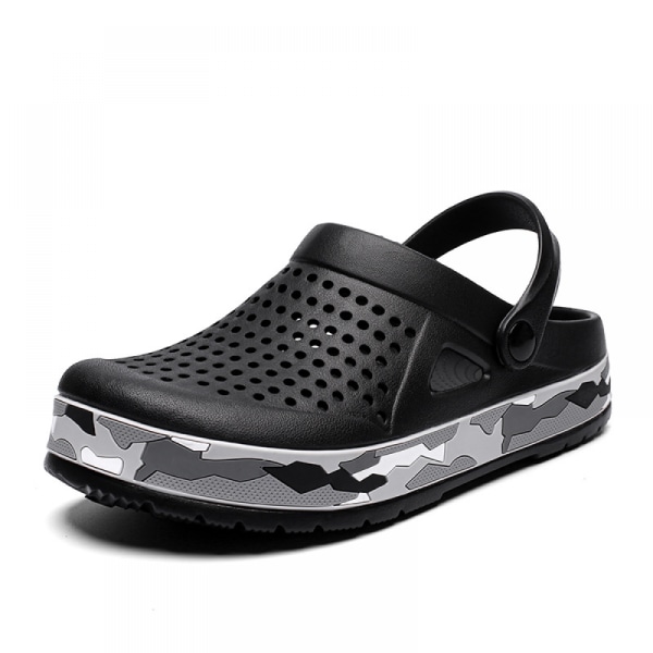 Unisex Garden Clogs Skor | Strandvattenskor | Sätt på bekväma skor Luftkudde sandaler Tofflor-svart(45 EU-storlek)
