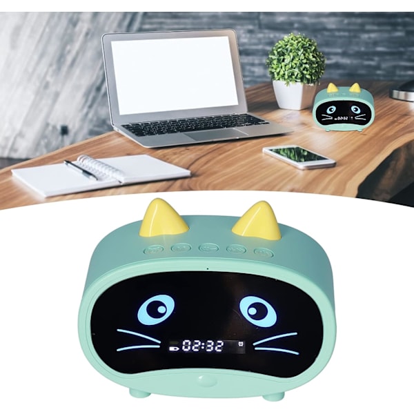 Digital väckarklockshögtalare, tecknad katt väckarklocka med temperaturvisning, dubbel väckarklocka, Bluetooth-högtalarradio, handsfree-samtal för sovrummet