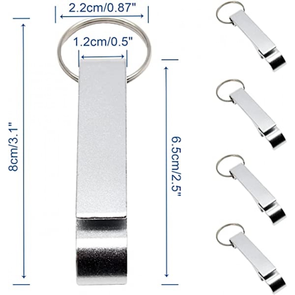 16-delad aluminiumöppnare för öl med metallnyckelring, lämplig för kök, musikfestivaler, bröllop och fester (silver)