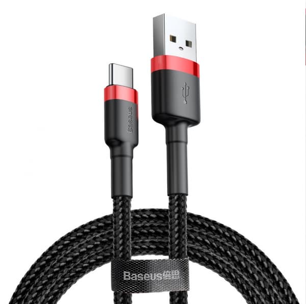 Typ-C-kabel USB Micro 2A laddnings- och datakabel 3m, röd, svart