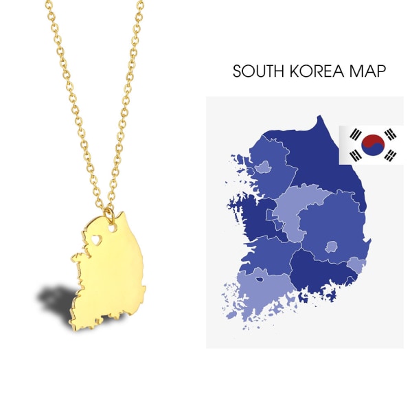 1st Korea Map Necklace, Love Seoul Area Map Pendant, Titanium Steel Ladies Keyvice Chain Klädtillbehör（guld）