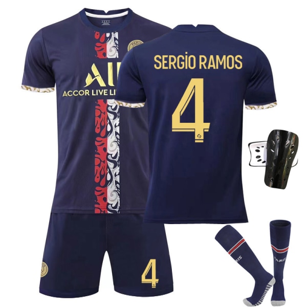 Paris home special edition guld fotbollsdräkt nr 4 med strumpor+skyddsutrustning, barnstorlek 22 Kids 22