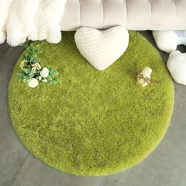 Runda matta i ren färg, diameter 120 cm/47,2 tum, mjuk plysch halkfri matta, fluffig matta (grön)