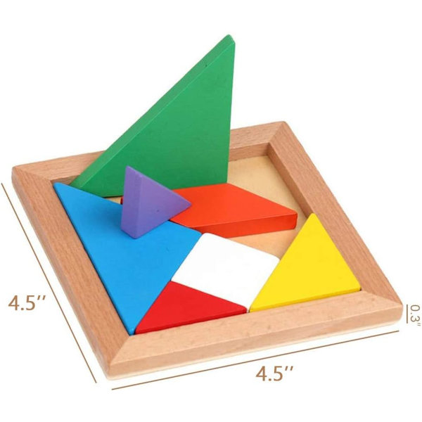 3 Otter Træ Tangram Puslespil, 4 Pakke Uddannelsesmæssige Tangram Former Puslespil Legetøj til Børn og Voksne, STEM Montessori Trælegetøj, Bra
