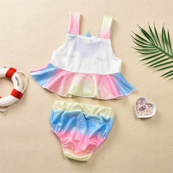 AVEKI Pige Unicorn Badetøj Badedragter Pige Ruffled Tankini Bikini Todelt Badetøj Strandtøj, 4-5 År, Regnbue