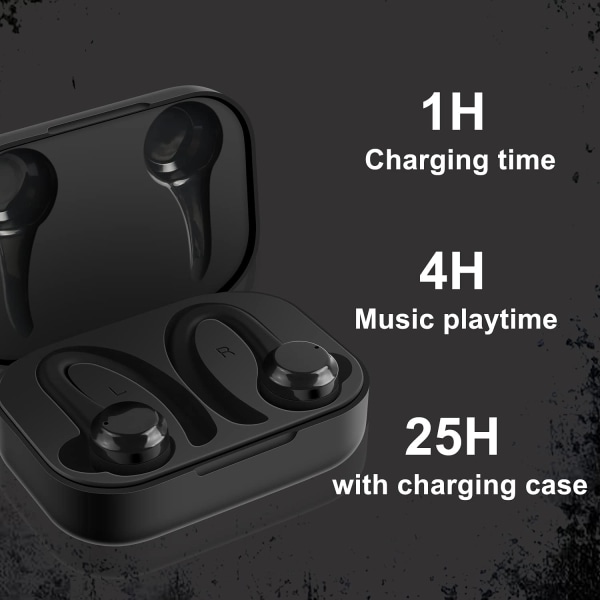 Bluetooth Earbuds True Wireless Headset med Öronkrokar IPX5 Vattentäta hörlurar Inbyggda Mic Headset för sportlöpning (svart)