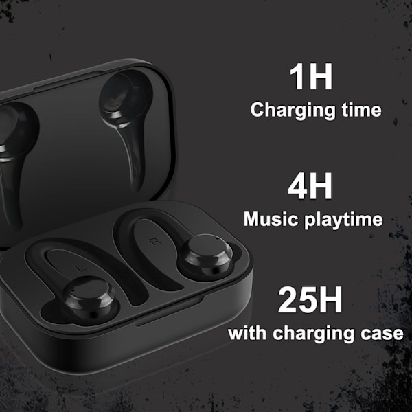 Bluetooth-kuulokkeet True Wireless -kuulokkeet korvakoukuilla IPX5-vedenpitävät kuulokkeet sisäänrakennetulla mikrofonilla urheiluun juoksuun harjoitteluun (musta)