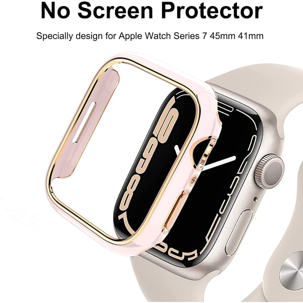 For Apple Watch Series 7 41mm, belagt stivt PC-rammedeksel, slank, heldekkende støtfangerdeksel til Apple Watch Series 7 (rose gullrosa)