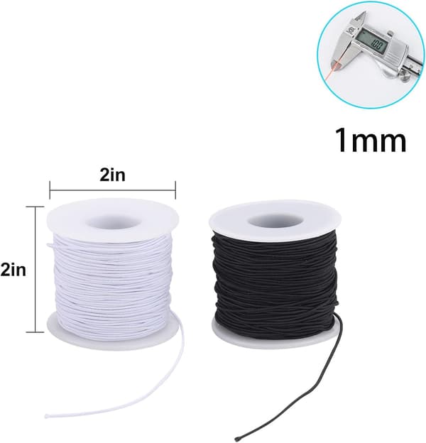 Elastisk snor til smykkefremstilling, 2 ruller elastisk snor til armbånd, halskæder og perlehåndværk, hvid og sort, 1 mm, 100 meter 1mm