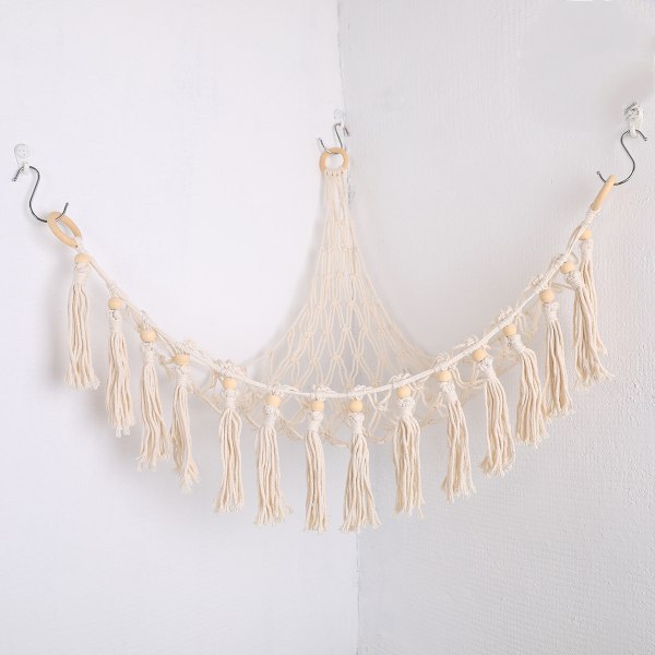 Oppbevaringsnett for utstoppede dyr, leketøy oppbevaringsnett hengekøye arrangørnett, barnehage møbler Boho plysjnett Makrame for soverom lekerom-Beige