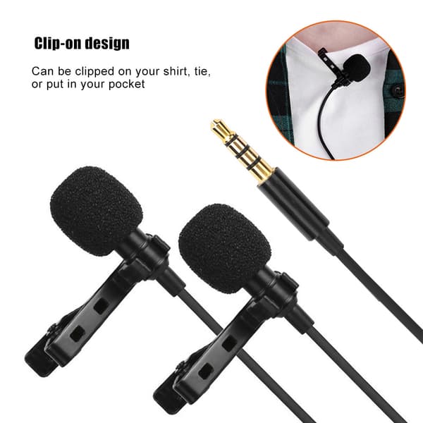 3,5 mm bærbar klips Lavalier krageklipsmikrofon for DSLR-kamera og telefon (4m dobbelthode)