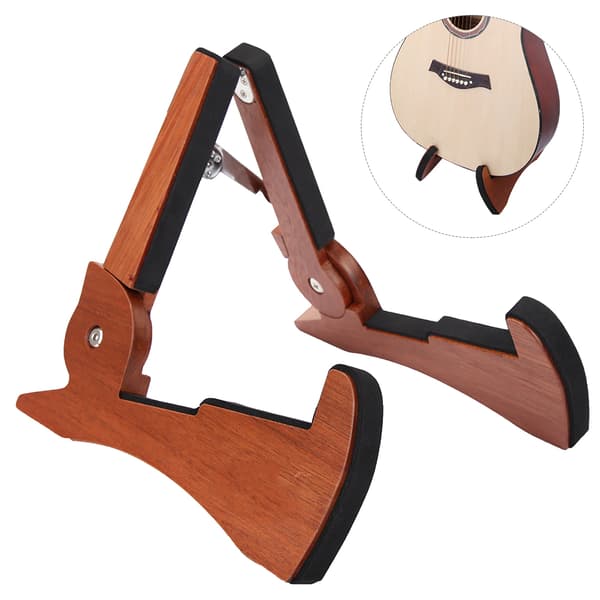 Mahogny Trä Gitarrställ Bärbar Fällbar Basgitarr Fäste Hållare