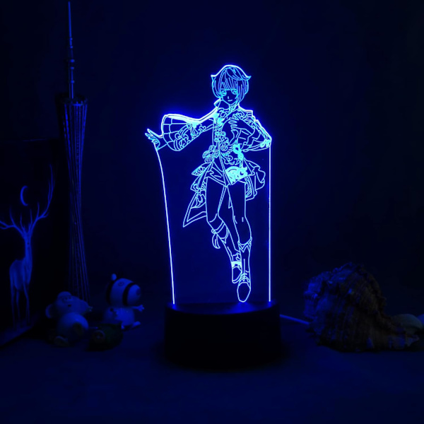 Genshin Impact 3D Illusion Natlampe - Spil Lys til Soveværelsesindretning LED Lys Atmosfære Sengebords Natlamper Børnegave Harakami Gyokyu