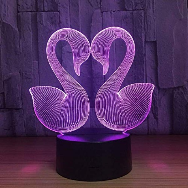 Qinwei 3D Illusion Lampe LED Svane Natlys Dyr Legetøj Kærlighed Par