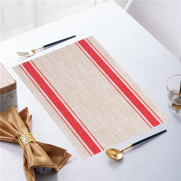 Underlägg, Plastvinyl Tvättad Värmebeständig Hållbar PVC Halksäker Vävd för Kök Matbord (Set om 4, Röd Beige) Red Beige Set of 4