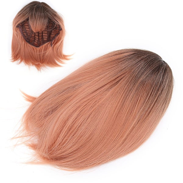 Kort Peruk Syntetiskt Hår Naturligt Rosa Cosplay Kvinnors Peruker Värmebeständig Fiber med Luftlugg