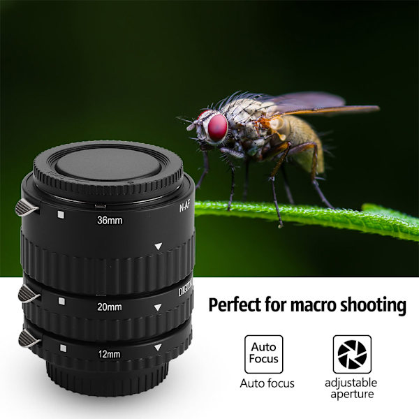 Sats för automatisk fokuseringsförlängningsrör 12 mm 20 mm 36 mm adapterring för Nikon DSLR-kameror