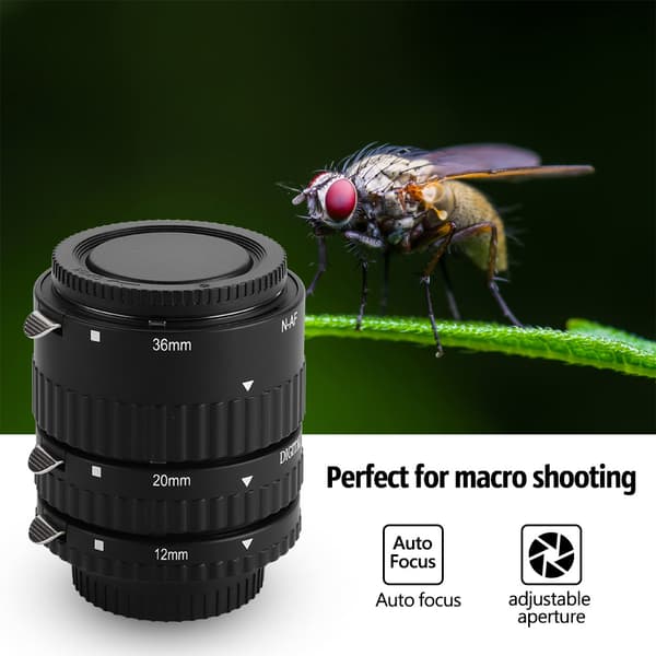 Shoot Auto Focus Forlængerrør 12mm 20mm 36mm Sæt Adapterring til Nikon DSLR-kameraer